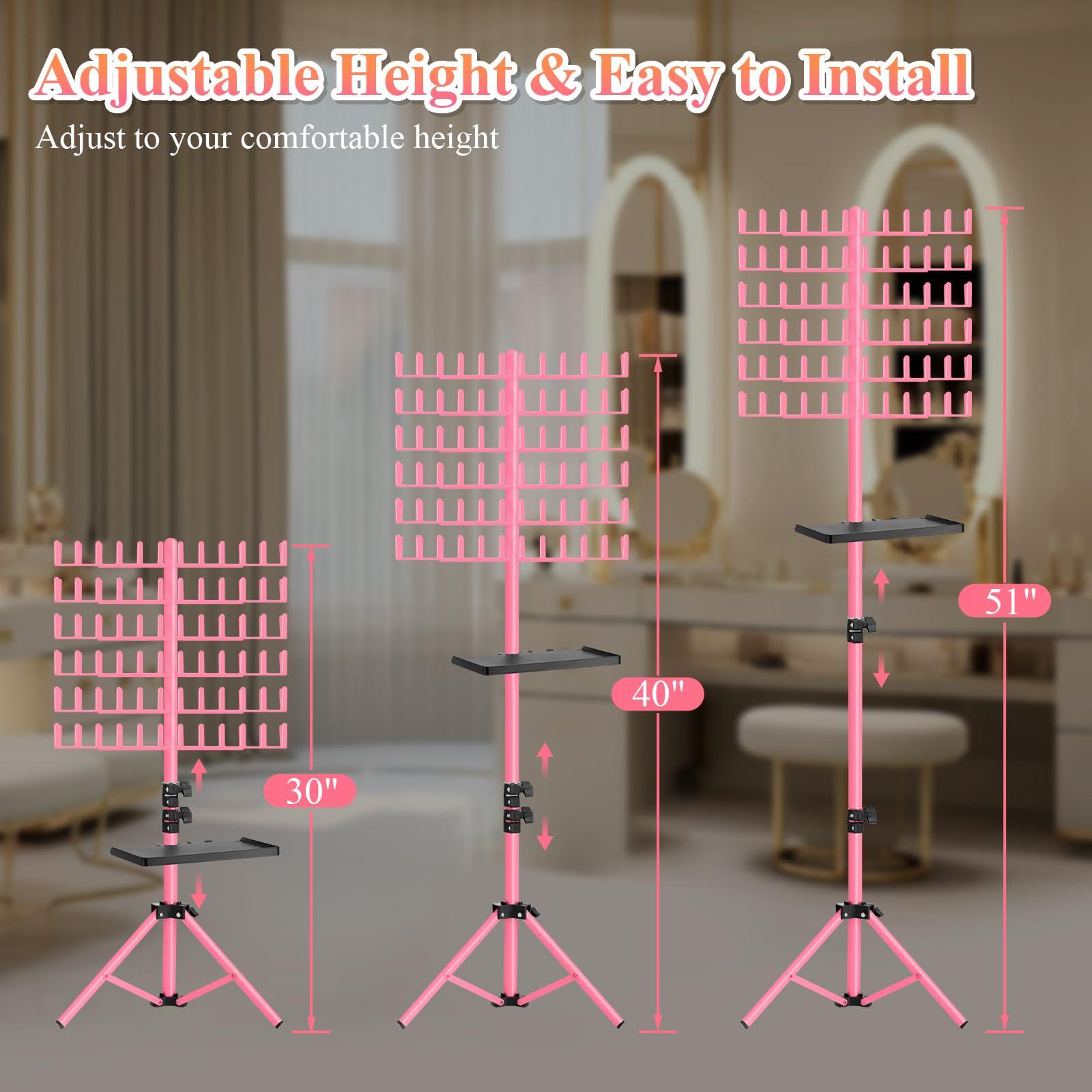 OLMRJKD OLMRJKD Braiding Hair Rack with Tray, 144 Pegs Height Adjustable Braiding Rack, 2-side Hair Extension Holder Hanger, Hair Stand with Stylist Hair Braiding Tools for Hair Salon Home Traveling (Pink)