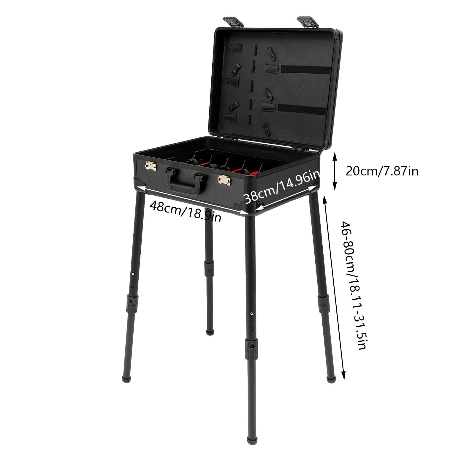 CNCEST CNCEST Barber Case, Mobile Barber Station,18.11-31.5\" Removeable Adjustable Legs,Professional Barber Toolbox Hairdresser for Hair Stylist Pet Groomer (Black)
