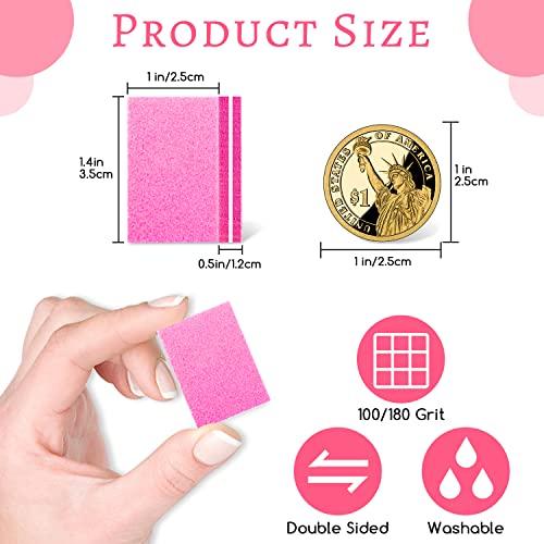 BLESWIN 50Pcs Mini Nail Buffers - 100/180 Grit Nail Buffers Bulk for Natural Nails and Gel Polish, Nails Buffering, Portable Double-Sided Nail Buff Set for Buffing and Smoothing Nails (Pink)