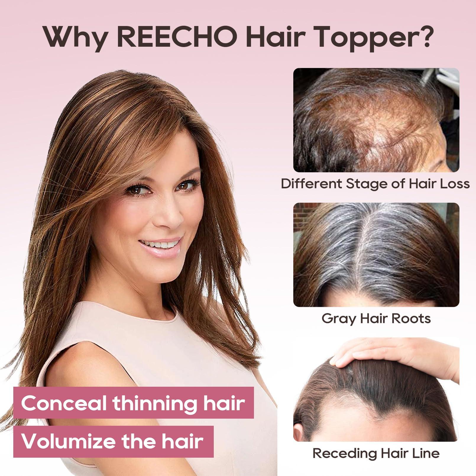 REECHO REECHO Real Human Hair Topper, 10 inch Women Hair Toppers for Thinning Hair, 100 Percent Human Hair Large Coverage Natural Hairpiece Wiglet, Swiss Base 4.5\"x3.5\", Silver White