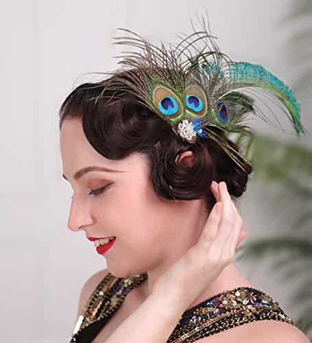 Aimimier Aimimier 1920s Flapper Peacock Feather Hair Clip Headpiece Prom Party Festival Roaring 20s Accessories for Women and Girls