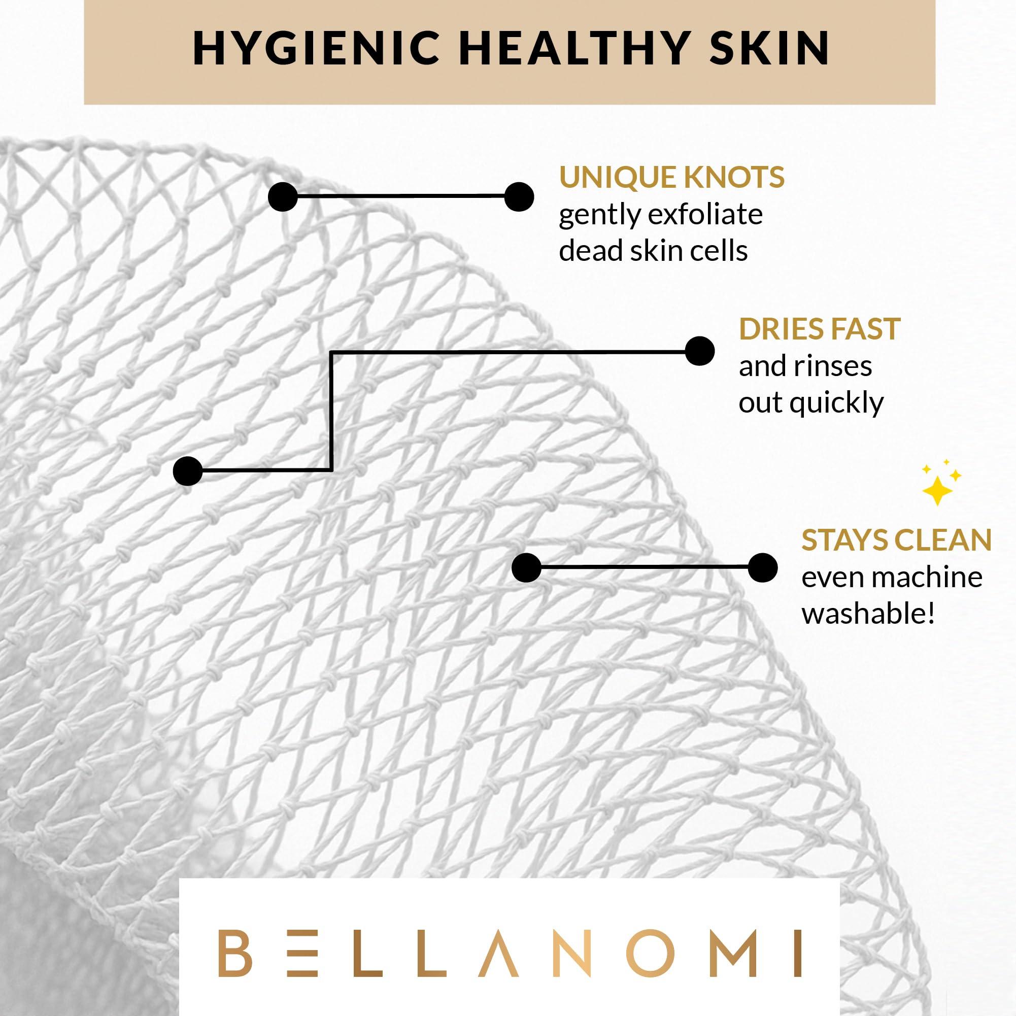 Bellanomi BELLANOMI African Exfoliating Net Sponge, Authentic, Ethically sourced from Nigeria, 45 inches Long, Back Scrubber for Daily use (White)