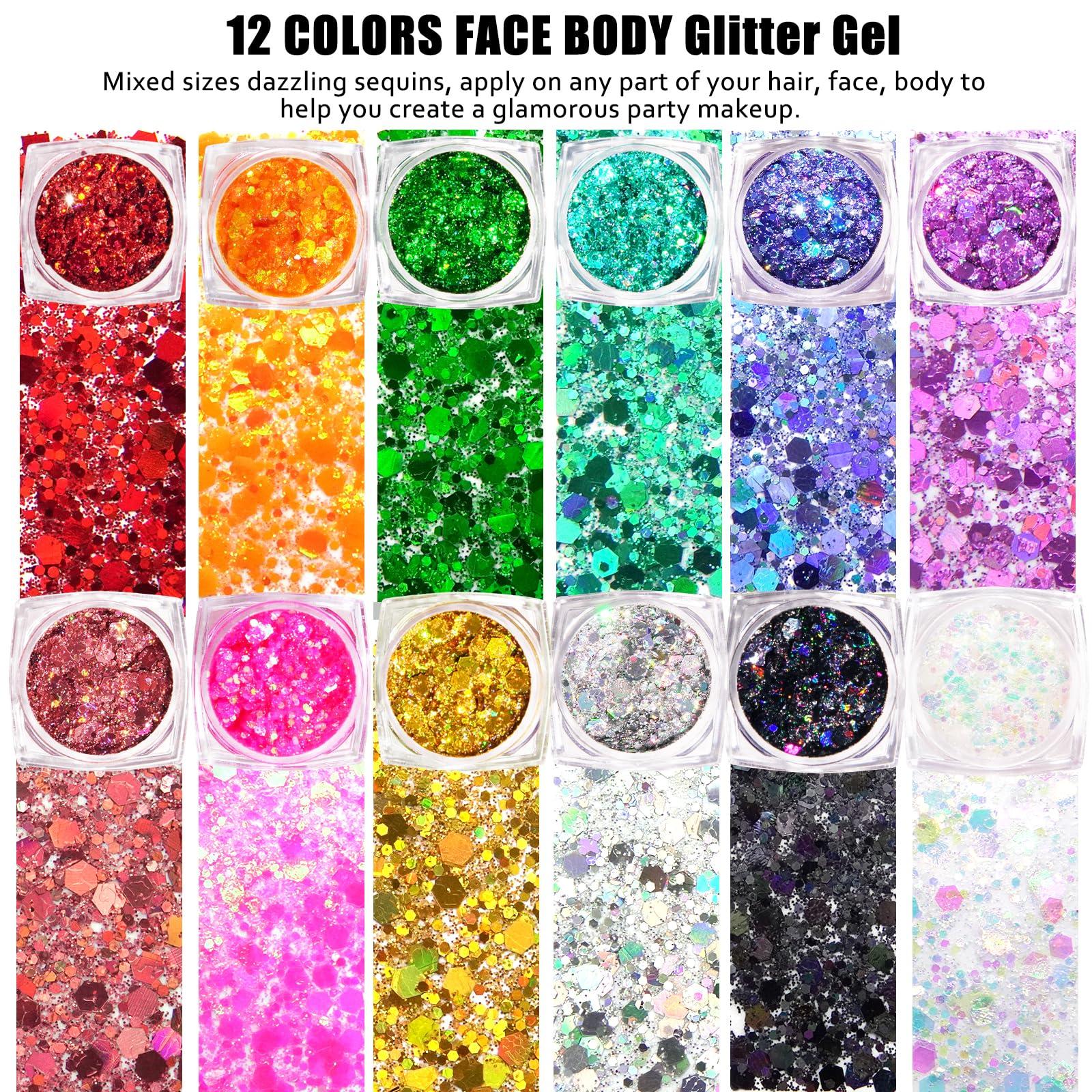 LOIKMIUP Body Face Glitter Gel Face Gems with Makeup Glue