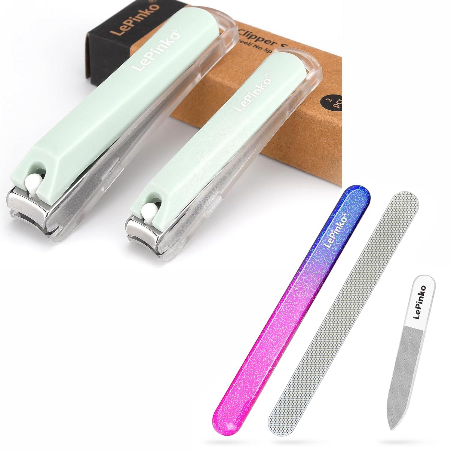 LePinko LePinko Diamond Nail File with Crystal Nail Shiner Set and No Splash Nail Clippers Set