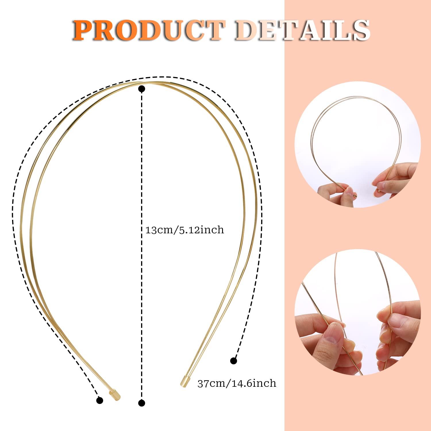 Vin Beauty Vin Beauty 4 Pcs Metal Thin Double Headbands Row Wire Headband for Women Bridal Headband Hair Hoop Wedding Hair Band Elastic Metal Hairband for Women Girls (Gold)