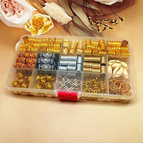 Glamer 150 Pieces Dreadlocks Loc Hair Jewelry for Women Braids Hair, Wood-Like Tube & Beads for Braiding Hair, Gold Hair Rings for Braids, Cute Hair Accessories Metal Snake