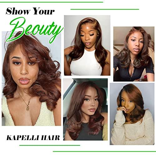 Kapelli Hair Kapelli Hair Brazilian Body Wave Bundles with Closure (12 14 16+12) 10A Light Brown Body Wave Human Hair Bundles with Lace Closure Brazilian Virgin Hair 3 Bundles with Lace Closure with Baby Hair
