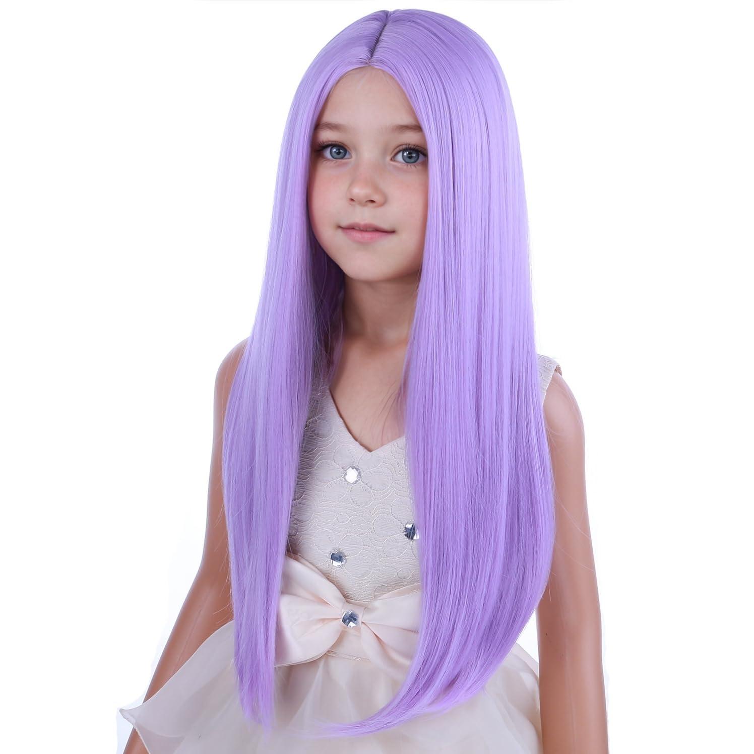 PATTNIUM PATTNIUM Kids Child Purple Wigs Lavender Purple Long Straight Wig for Girls Child Middle Part Colorful Synthetic Hair Wig