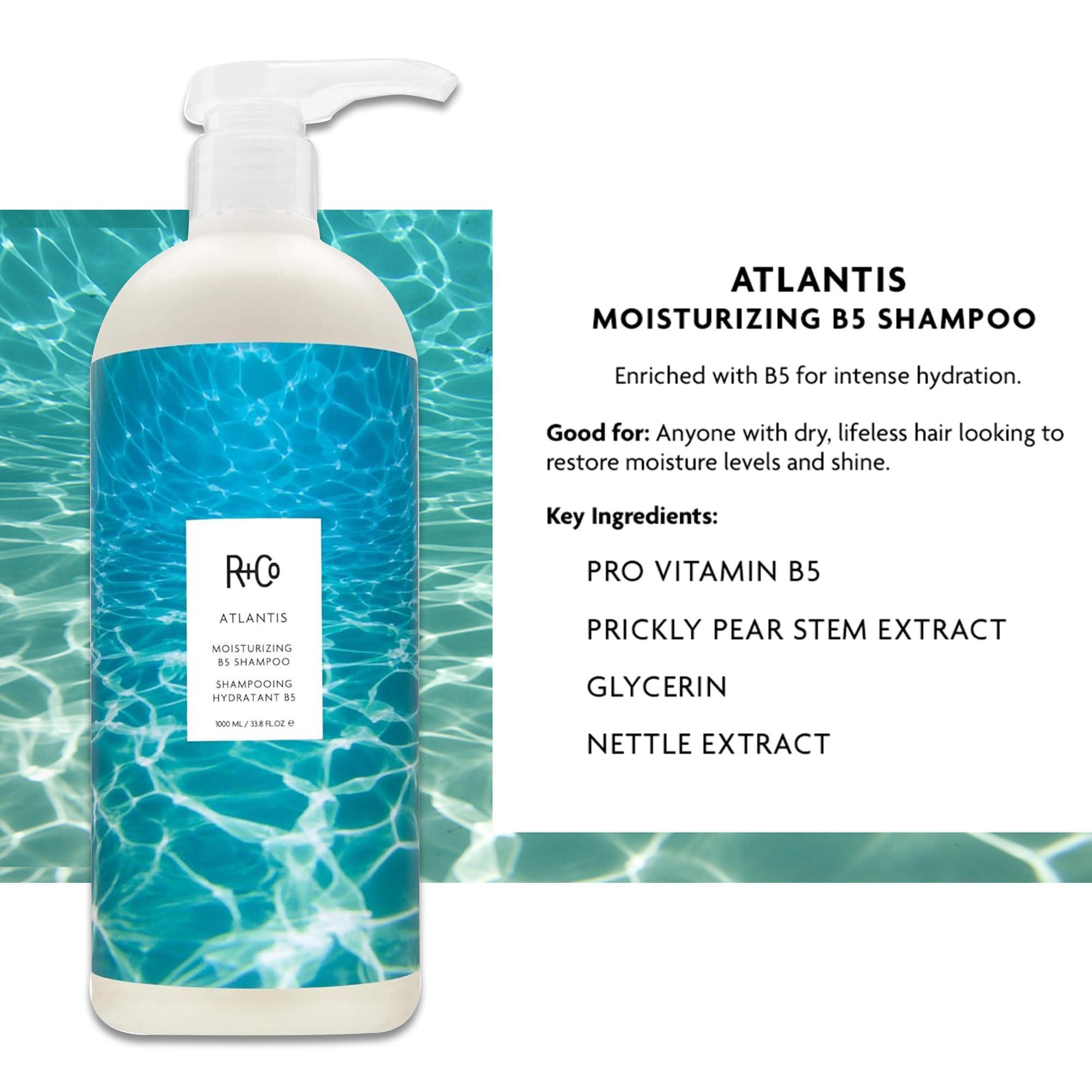R+Co R+Co Atlantis Moisturizing B5 Hair Shampoo and Conditioner Set (1 Liter) + R+Co High Dive Travel Size (.5 Oz) | Body + Shine + Smoothing for All Hair Types | Vegan + Cruelty-Free |