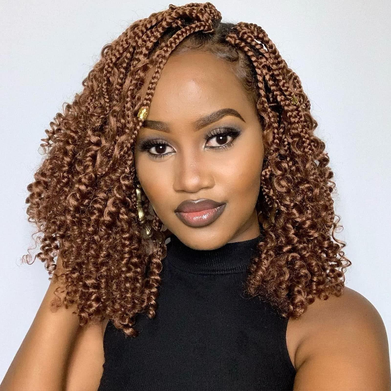 Dorsanee Boho Box Braids Crochet Hair for Women 10 Inch 7packs Goddess Box Braids with Curly Ends 3X Short Bob Crochet Braids for Kids Brown Synthetic Bohemian Braiding Hair Extensions (30#)