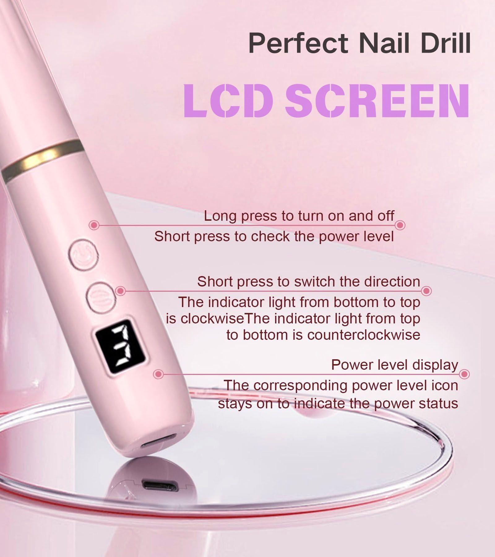 HengYuaoler HengYuaoler Electric Nail Drill Machine File Efile Set for Acrylic Gel Nails Portable Nail Drill Machine Kit Rechargeable Pedicure Tools for Hand Feet Manicure Pedicure Tools Polishing Set (Pink)