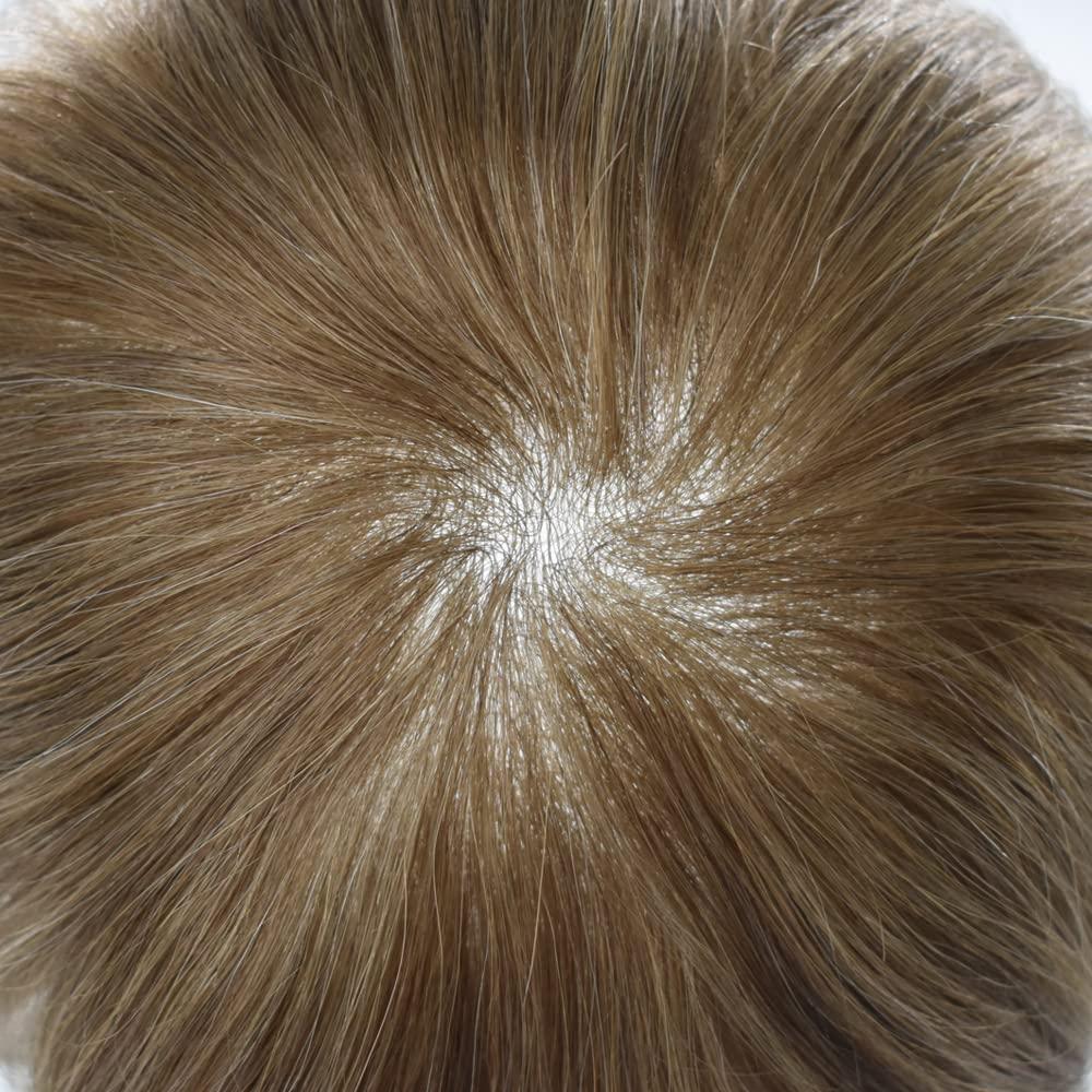 FANCYHAIR PU Mens Toupee European Human Hairpiece 0.04mm Ultra Thin Skin Toupee for Men 8X10 Man Hair System Hair Units Replacement (8\"X10\", 2020 20# LIGHT ASH BLONDE WITH 20% SYNTHETIC GRYE)