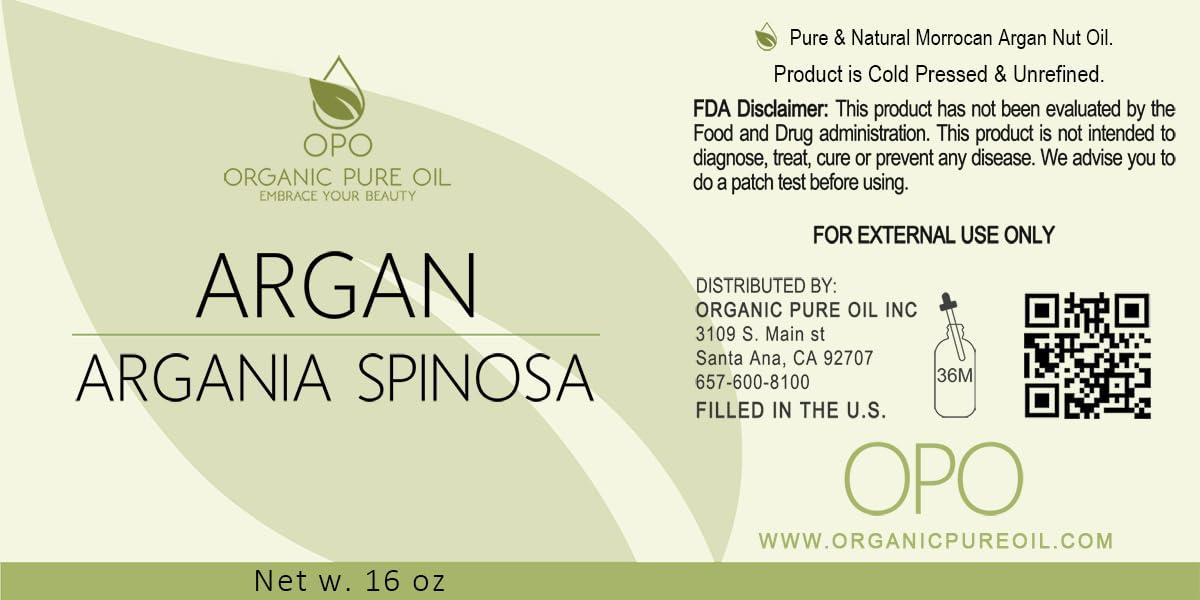 organic pure oil Argan Oil of Morocco - Pure, Unrefined, Extra Virgin, Non-GMO, Vegan Carrier Oil for Hair, Skin, Body, Face - Promotes Growth, Conditioning, Soothing, Moisturizing - 16 oz - Hydrating, Nourishing