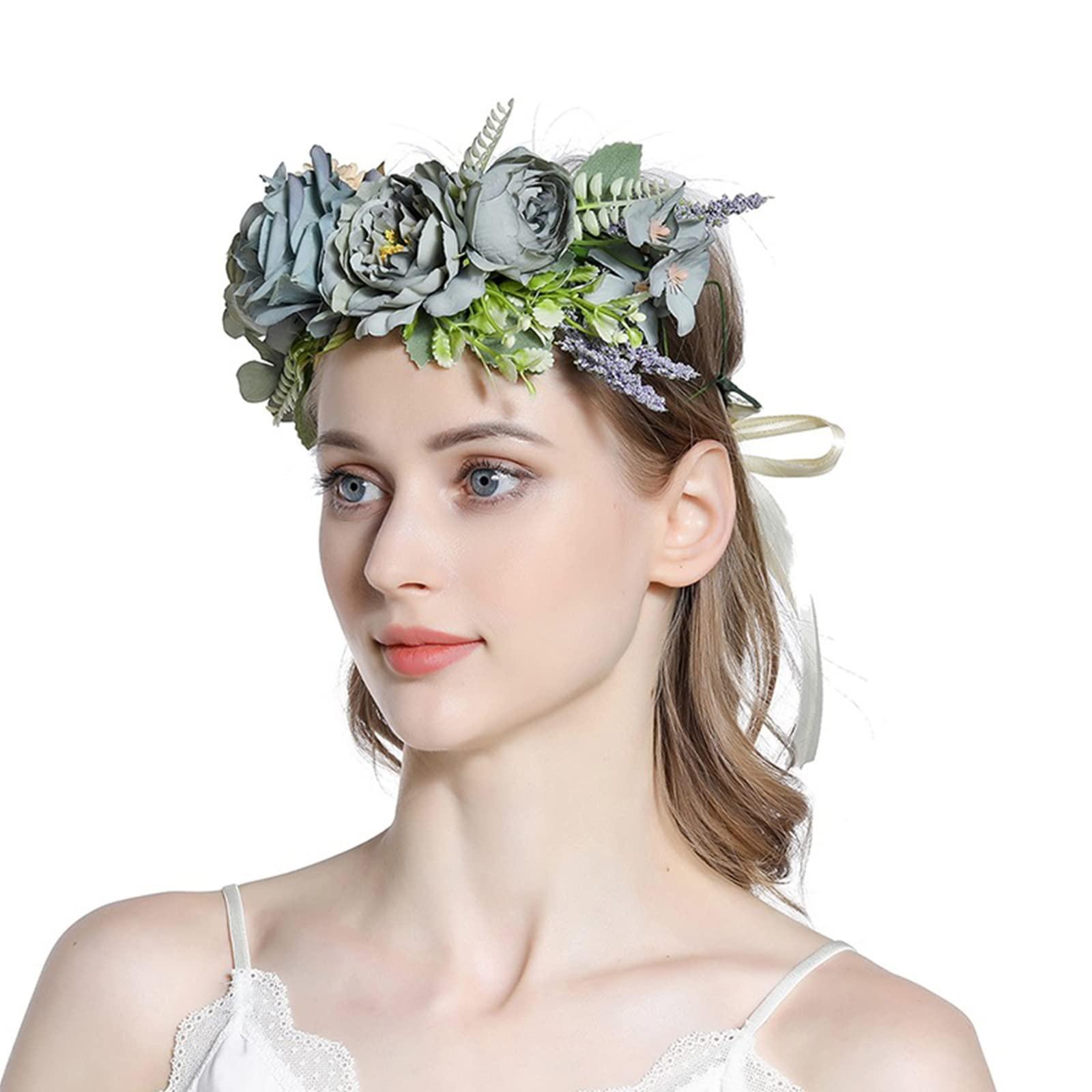 HUIFACAI HUIFACAI Flower Headband Women Floral Garland Headpiece Bride Flower Headband Bohemian Flower Crown Wedding Bridal