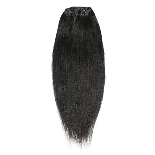GREEMEO Yaky Clip In Hair Extensions Human Hair 120G 8PCS Perm Yaki Hair Extensions Clip In Human Hair for Black Women Light Yaky Straight Hair Clip Ins Soft Brazilian Remy Hair Thick Ends 18 Inch