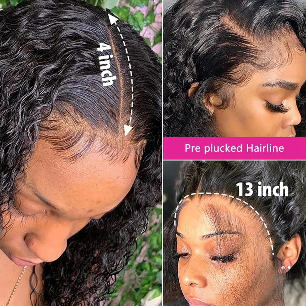 Odir Odir 13x4 Lace Frontal Deep Wave Human Hair 180% Density Unprocessed 9A Deep Curly Virgin Hair 13x4 Ear to Ear Lace Closure Frontal with Baby Hair Natural Color 10 Inch