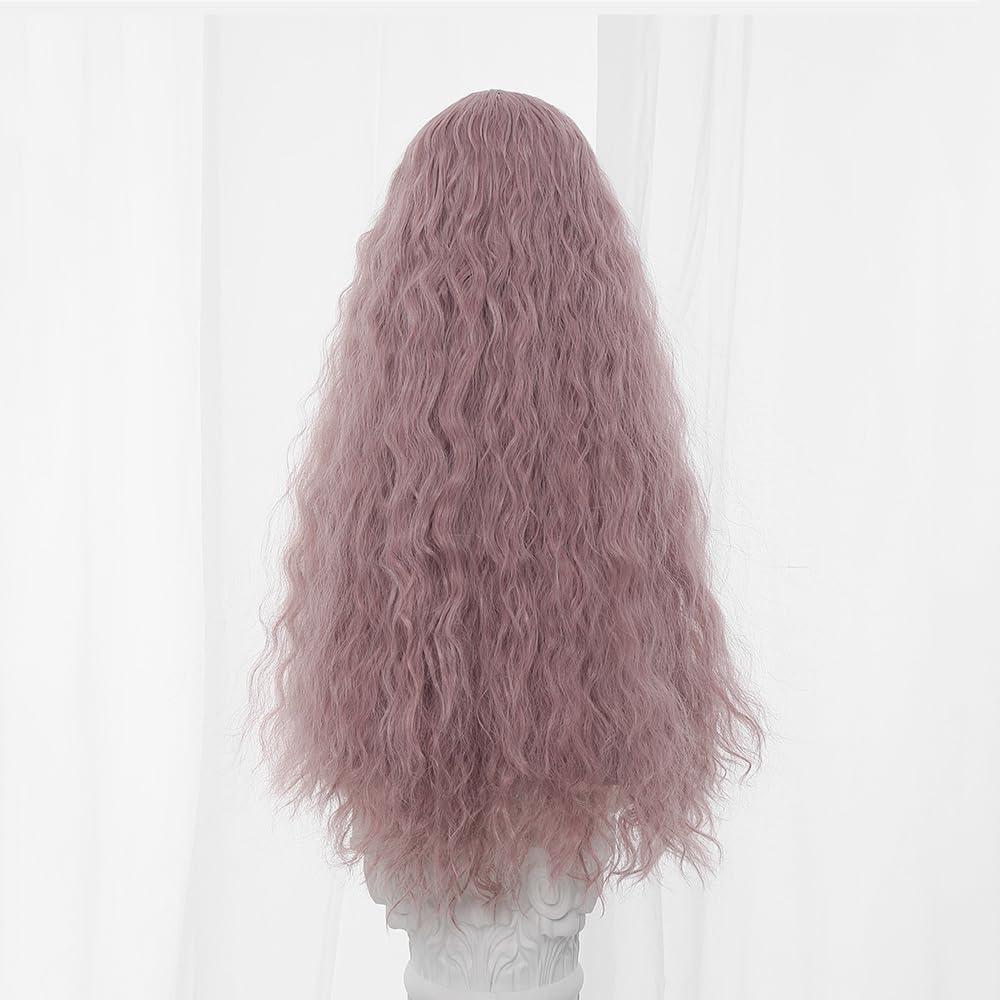 TEDPRBGE TEDPRBGE Anime Cosplay Wig Pink Hair Wig Long Curly Wig Curly Wavy Wig with Bangs Heat Resistant Wig Role Play Wig 31 inches