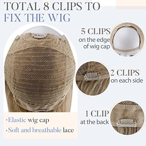 RUNATURE RUNATURE U Part Wig Human Hair Straight U Wigs Human Hair U Part Golden Blonde with Light Blonde Half Head Wig Natural Hair 14 Inch 120 Gram Short U Part Human Hair Wig Silky