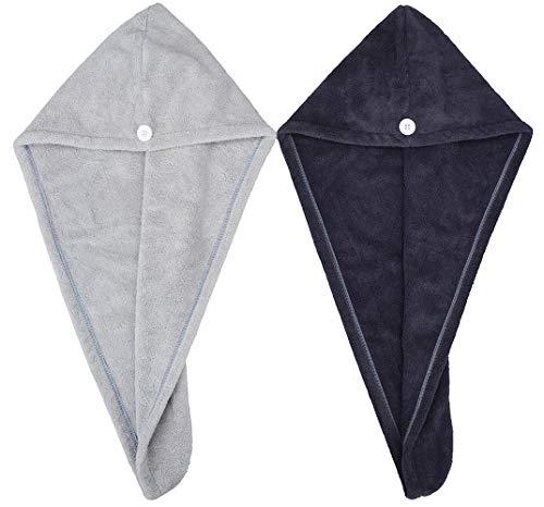 HOPESHINE HOPESHINE Microfiber Hair Drying Towel Turban Twist for Long Hair Magic Instant Dry Hair Towel Wrap Fast Drying Absorbent Cap Great Gift for Women and Girls 2-Pack Dark Grey + Light Grey