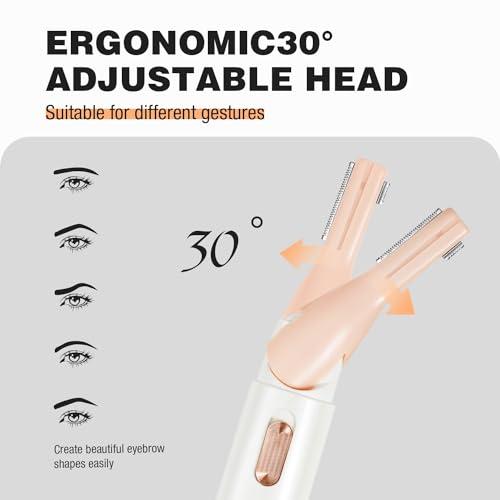 SUPRENT SUPRENT Women\'s Facial Hair Remover Eyebrow Trimmer with Pivoting Head - Rechargeable Eyebrow Razor Painless Facial Trimmer on Lips, Cheeks, Ears, Neck and Chin - Easy Cleaning - White