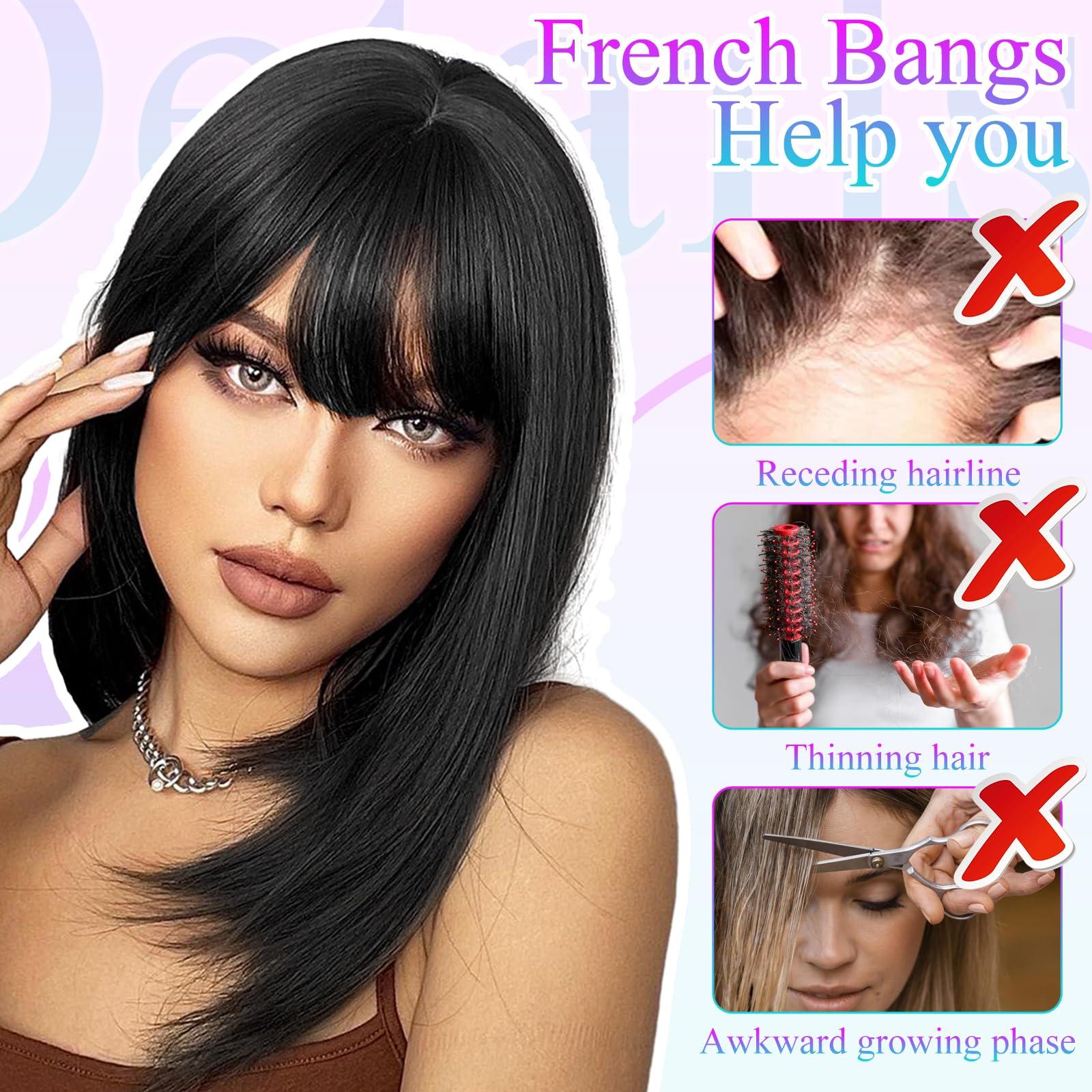 Tyqour Tyqour 2pcs Wispy Curtain Bangs Hair Clip, Bangs Clip, Bangs Hair Clip In Bangs Real Human Hair, Black Hair Extensions Clip In, Clip On Bangs for Women Daily Wear(Black)