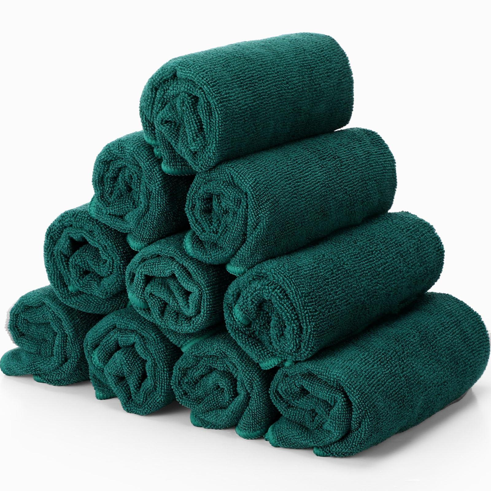 Panelee 36 Packs of Bleach Proof Towels Microfiber Absorbent Salon Towels Bleach Resistant Salon Hand Towels for Gym, Bath, Spa, Shaving, Shampoo, Home Hair Drying, 16 x 28 Inches (Dark Green)