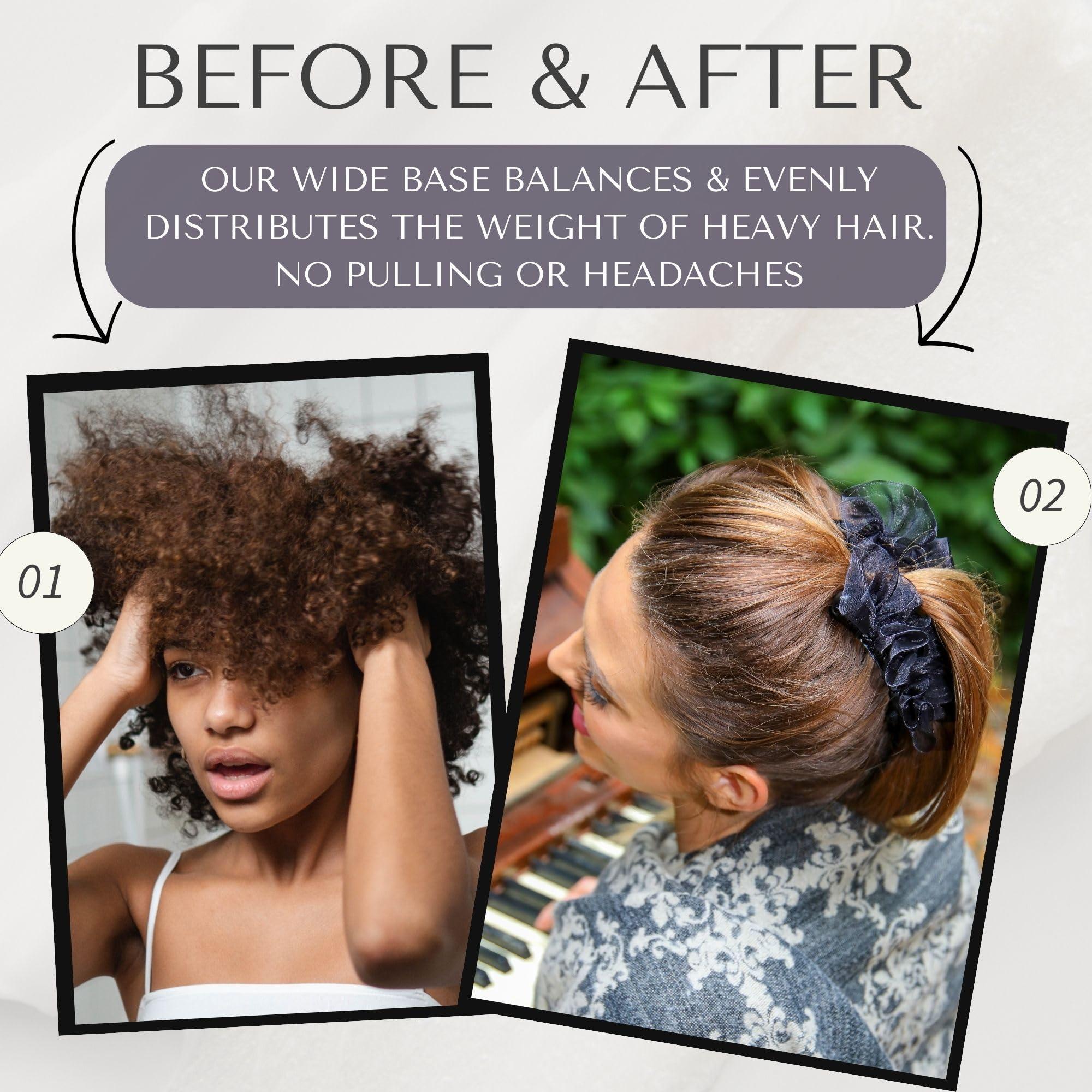 HairZing Stretch Banana Clip for Fine Thin, Thick Curly Hair Women, Elastic Double Combs Make Great Hair Accessories for Kinky, Curly Ponytail, Mohawk, Bun (Large, Black)