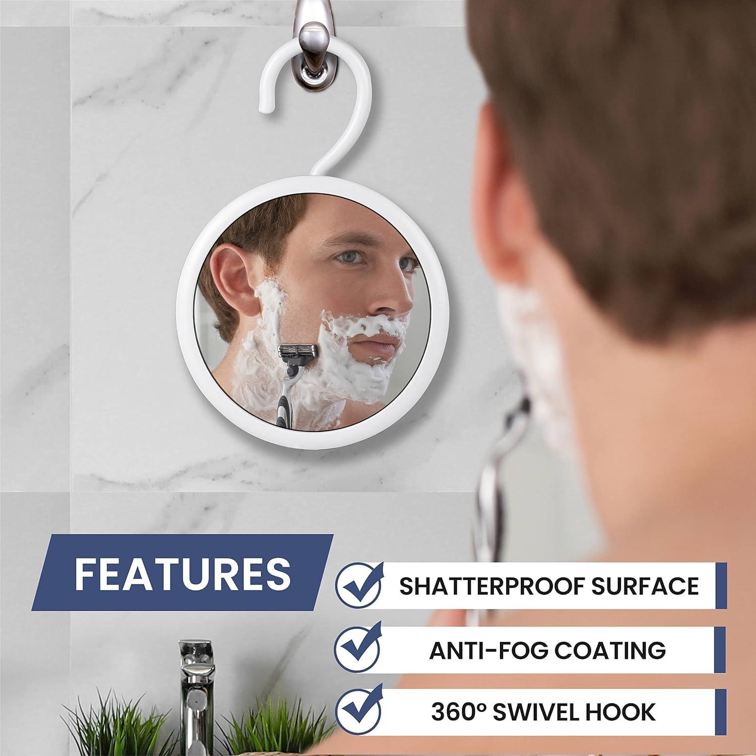 MIRRORVANA MIRRORVANA Hangable Round Fogless Shower Shaving Mirror with 360 Swivel Rotatable Hook for Hanging and Bonus Anti-Fog Spray - Anti Fog and Shatterproof Surface, 6.7" Diameter