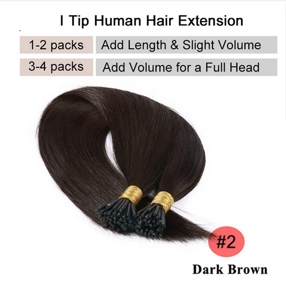 Kiss darling LASHES I Tip Hair Extensions Human Hair Pre Bonded Keratin Cold Fusion Itip Real Remy Human Hair Extension for Women Microlink Hair Extensions 100S 100g Dark Brown #2 14\"