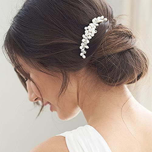 EVILD Evild Bridal Pearl Hair Comb Silver Rhinestone Bride Headdress Wedding Hair Clips Headpieces Pearls Bride Hair Accessories for Bride and Bridesmaids