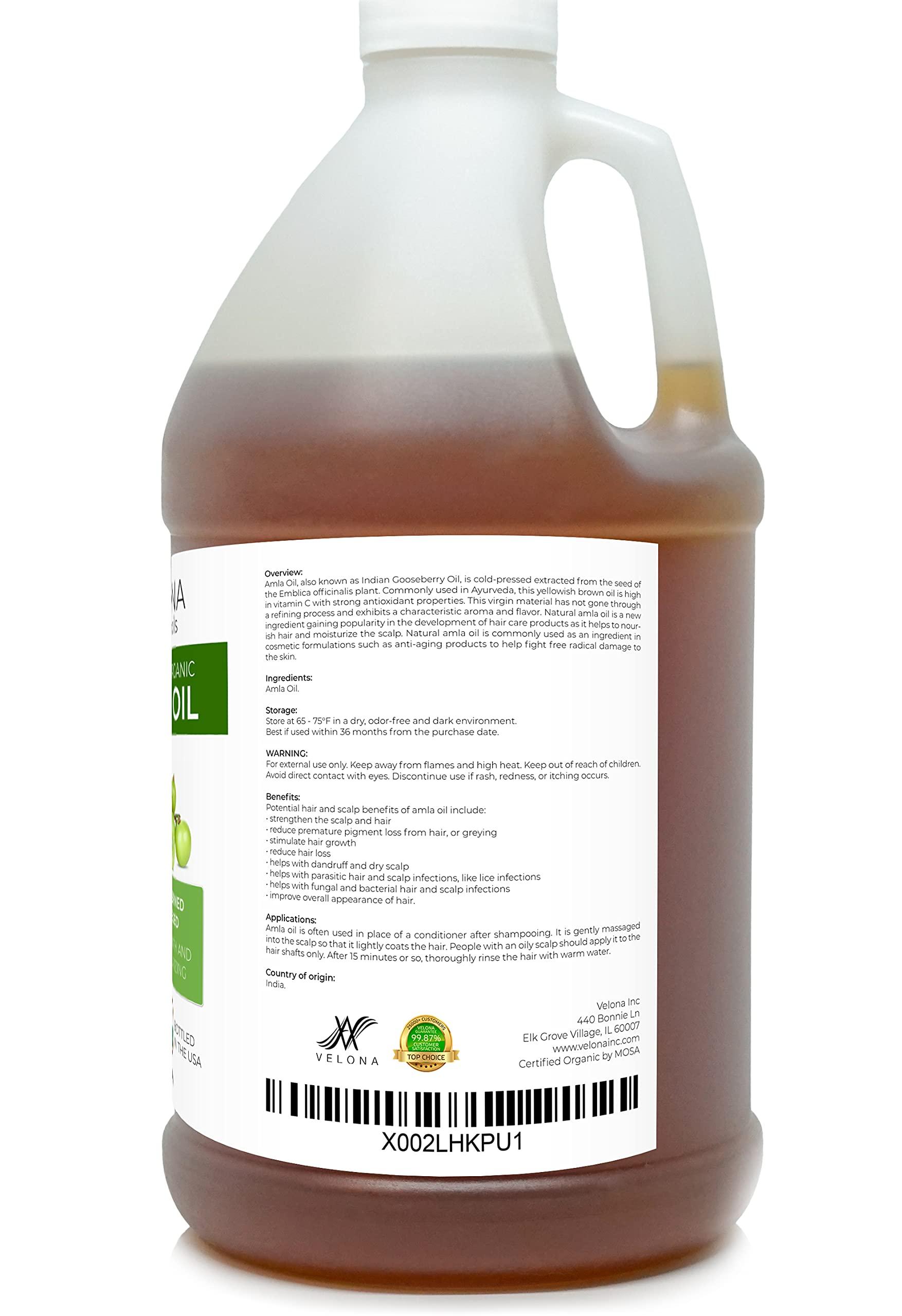 velona velona Amla Oil USDA Certified Organic - 64 oz | 100% Pure and Natural Carrier Oil | Extra Virgin, Unrefined, Cold Pressed