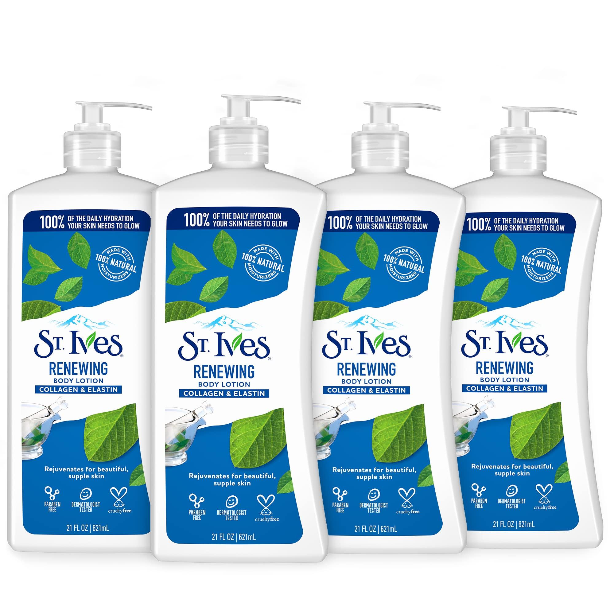 St. Ives St. Ives Renewing Hand & Body Lotion for Women with Pump, Daily Moisturizer Collagen Elastin for Dry Skin, Made with 100% Natural Moisturizers, 21 fl oz, 4 Pack