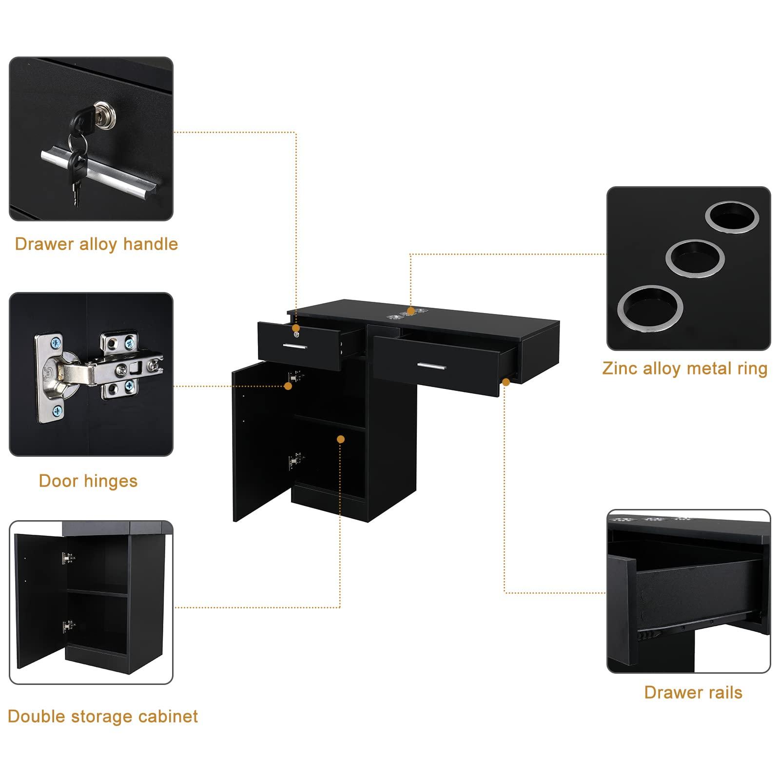 Winado Winado Wall Mount Salon Station Hair Styling, Barber Salon Stations with a Storage Cabinet, 2 Drawers, and 3 Hair Dryer Holders for Hair Stylist Beauty Spa Equipment, Black