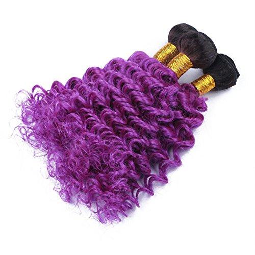 Tony beauty hair Tony Beauty Hair Dark Root Purple Ombre Virgin Brazilian Human Hair Bundle Deals Deep Wave 3Pcs Lot #1B/Purple Ombre Brazilian Virgin Hair Wefts Wavy Human Hair Extensions (10 10 10)