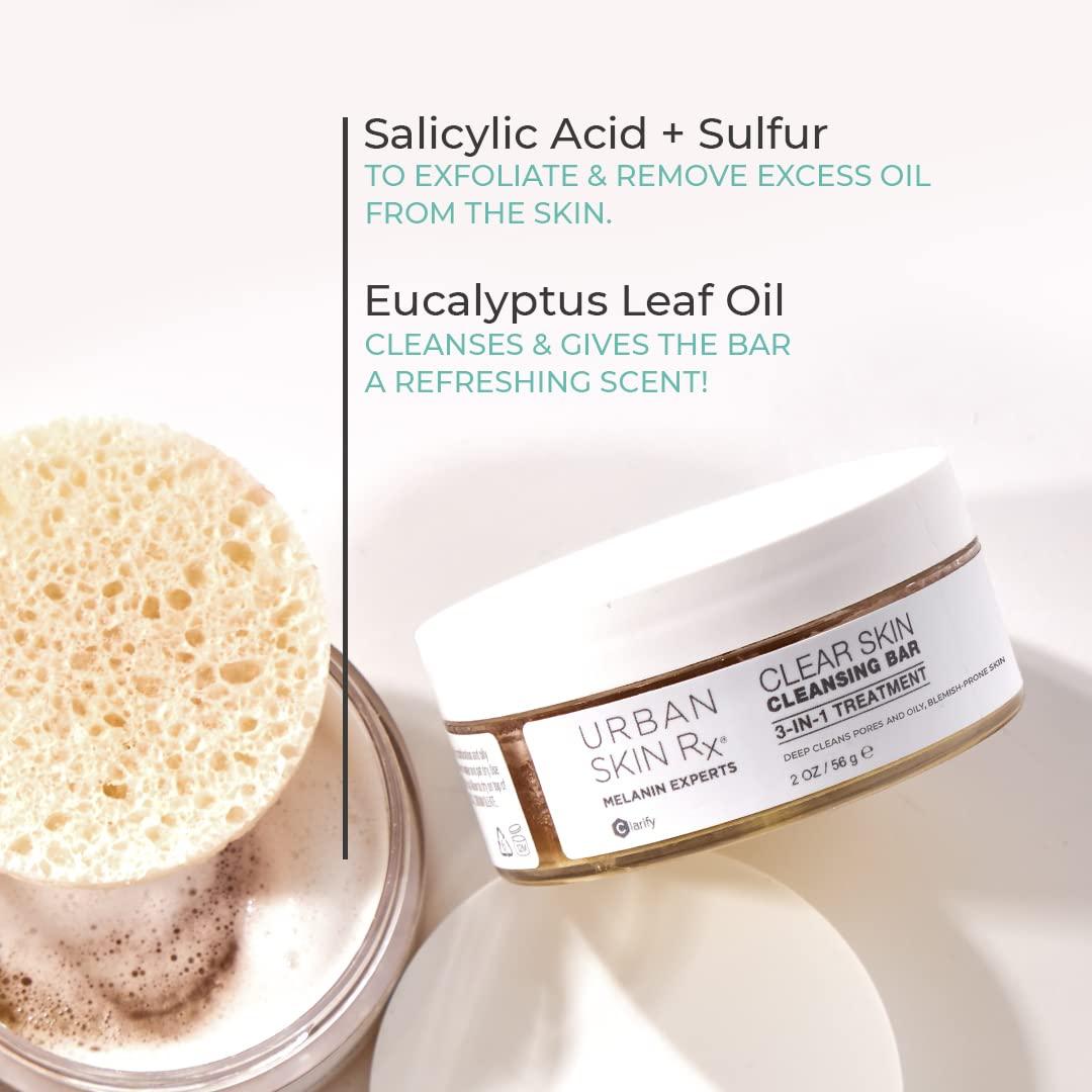 Urban Skin Rx Urban Skin Rx 2-Pack Clear Skin & Combination Skin Cleansing Bar Duo | Helps Diminish Look of Spots & Blemishes, Removes Excess Oil, 3-in-1 Daily Cleanser, Exfoliant & Mask Includes (2) 2.0 Oz Bars