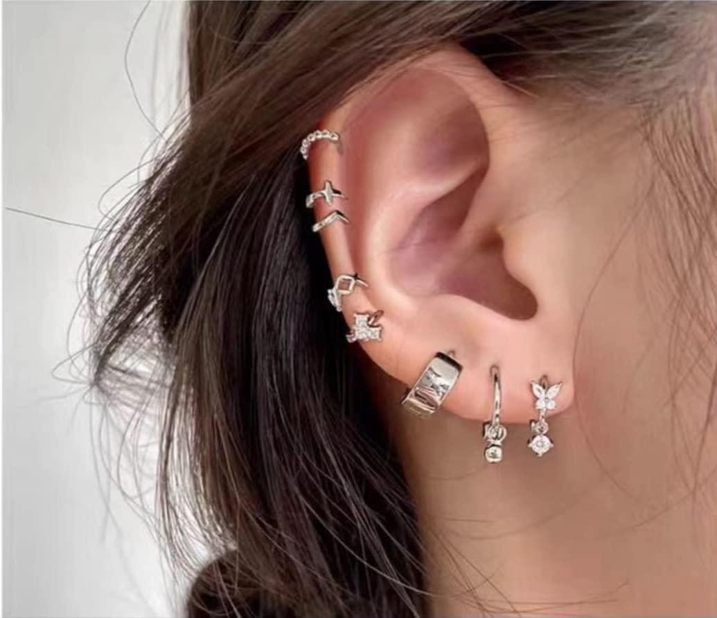 SugarTang 2 Pairs of Ear Piercing Kit and 3 Pairs of Moissanite Stud Earrings for Women, Lab-Created Diamond Eearrings with Gold Plated 925 Sterling Silver, Best Daint