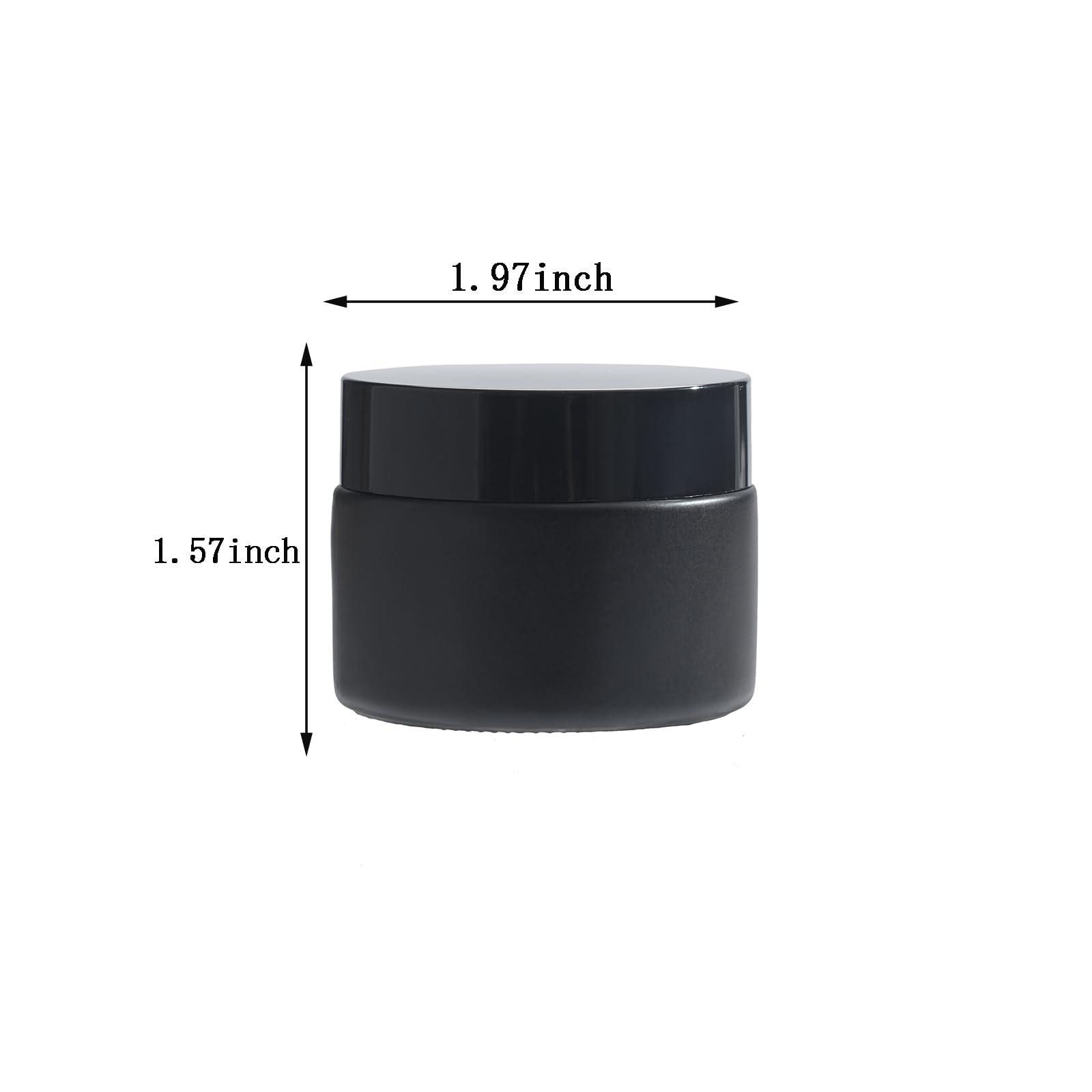 Over News OverNews 4PCS 1oz Glass Jar, Empty Small Cosmetic Lotion Containers,with Inner Liners,Black Lid, Spatula (Black)