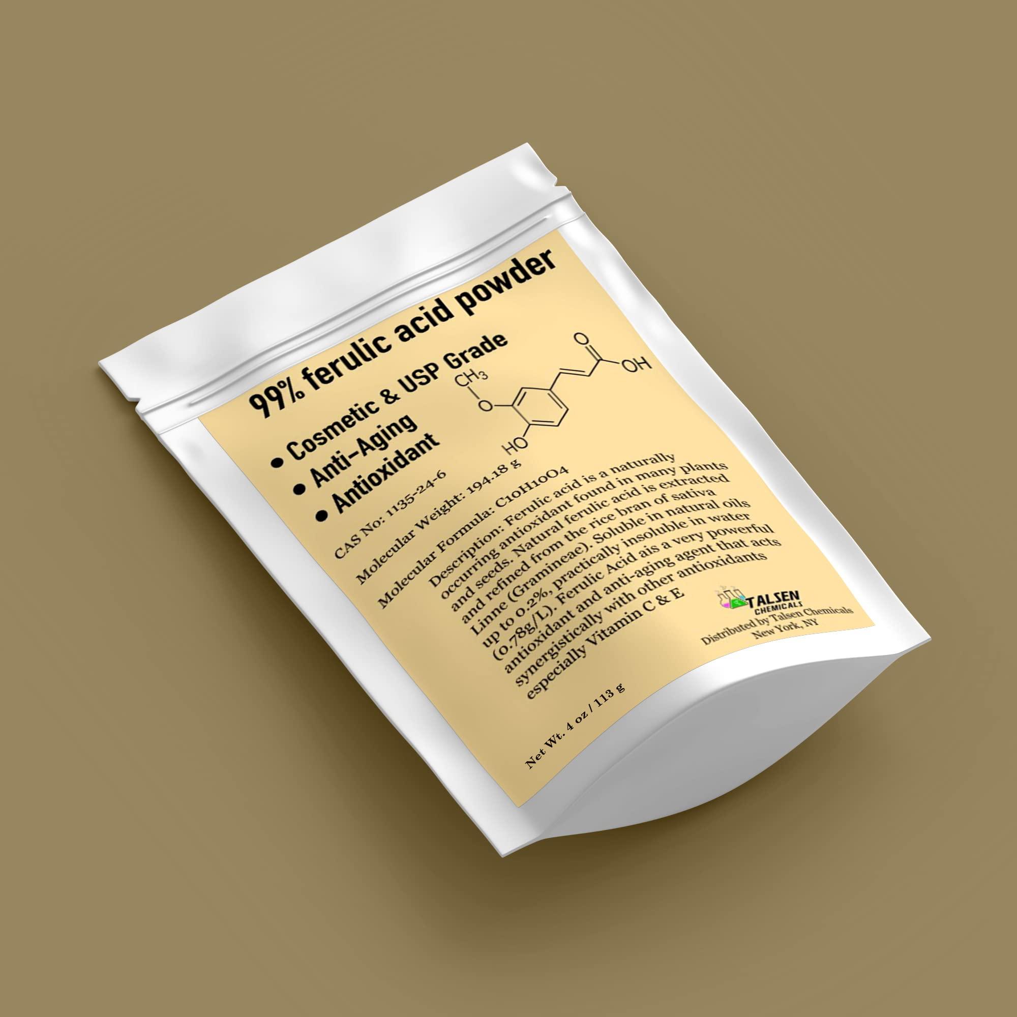 Talsen Chemicals Ferulic Acid Powder Pure 99% Pure Cosmetic Grade Powder Pure Natural Antioxidant, Anti-Aging, DIY Skincare (2 Oz / 56 Grams)