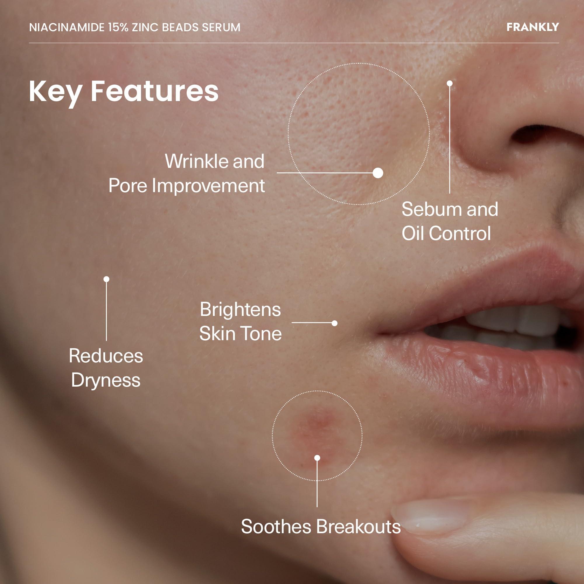 FRANKLY FRANKLY Niacinamide 15% & Zinc Beads Serum: Acne & Dark Spots Care, Oil Control, Even Skin Texture & Glow | Vegan & Cruelty-Free | Non-Comedogenic All skin types Korean Skincare | 1.01 fl.oz