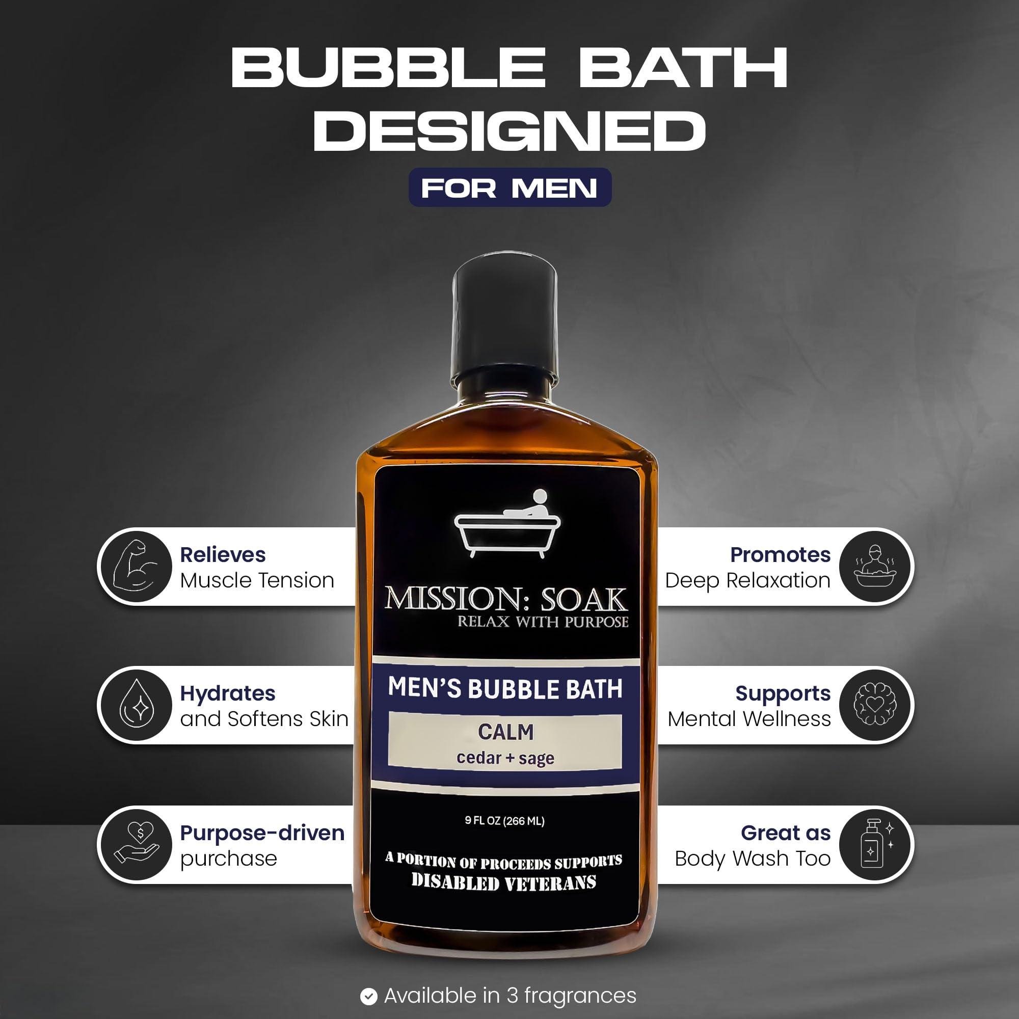 Mission: Soak Mission: Soak Men's Luxury Bubble Bath, Body Soak - Multiple Scents Available - 9 fl oz (Calm (Cedar + Sage))