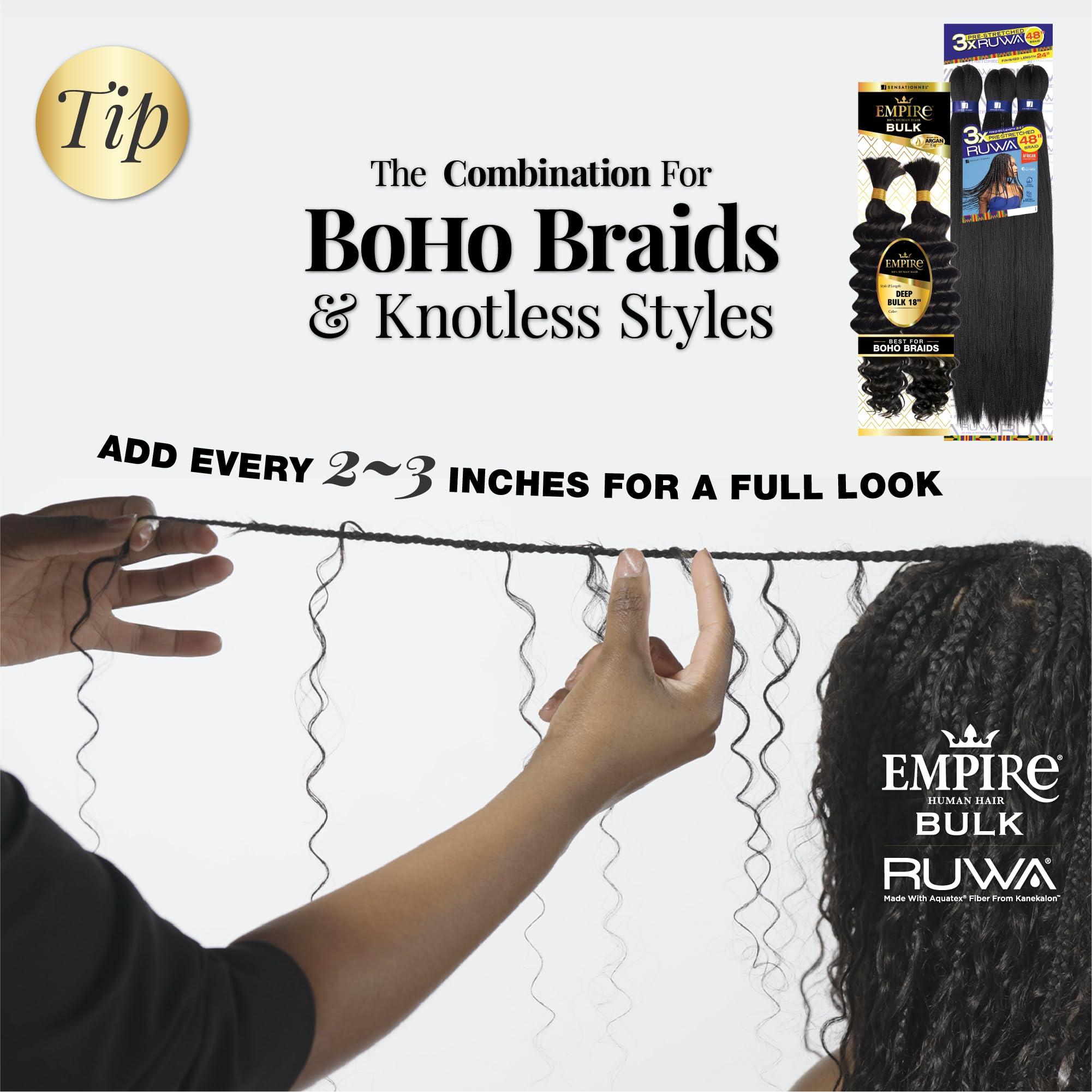 Sensationnel Sensationnel Empire bulk braiding  deep human hair braids for knotless boho box or curly loose wave styles (18 inch, BG BURGUNDY)