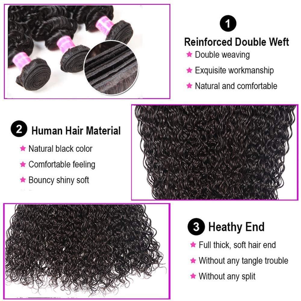 Beautymoon Beautymoon Water Wave Bundles With Closure Human Hair (12 14 16+10) Wet and Wavy Closure with Brazilian Virgin Hair with Baby Hair Free Part Closure Curly Human Hair Bundles Hair Extensions