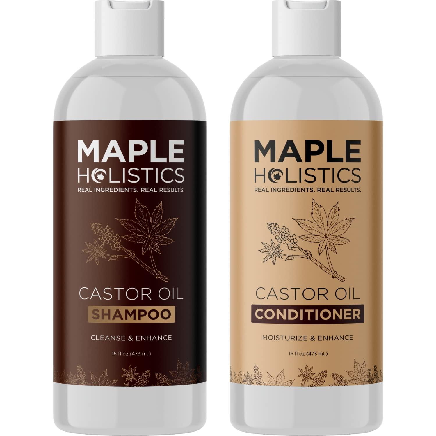 Maple Holistics Castor Oil Shampoo and Conditioner Set - Jamaican Black Castor Oil Shampoo and Biotin Collagen Conditioner - Sulfate Free Shampoo and Conditioner for Fine Hair and Dry Scalp Care (Vanilla) -16 Fl Oz