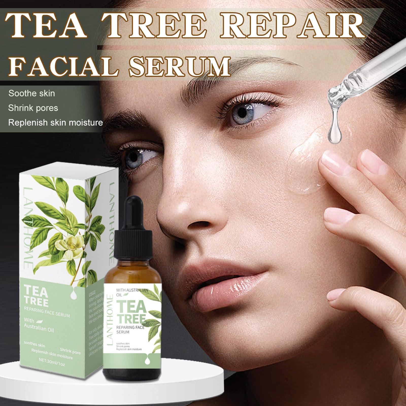 BSMKCL Tea Tree Oil Facial Serum, Acne Serum Soothing & Nourishing Non-Greasy Skin Care Serum Moisturizer Oil Control Tea Tree Serum for Face and Acne Prone Skin Redness Relief, Acne Scars, Pimples
