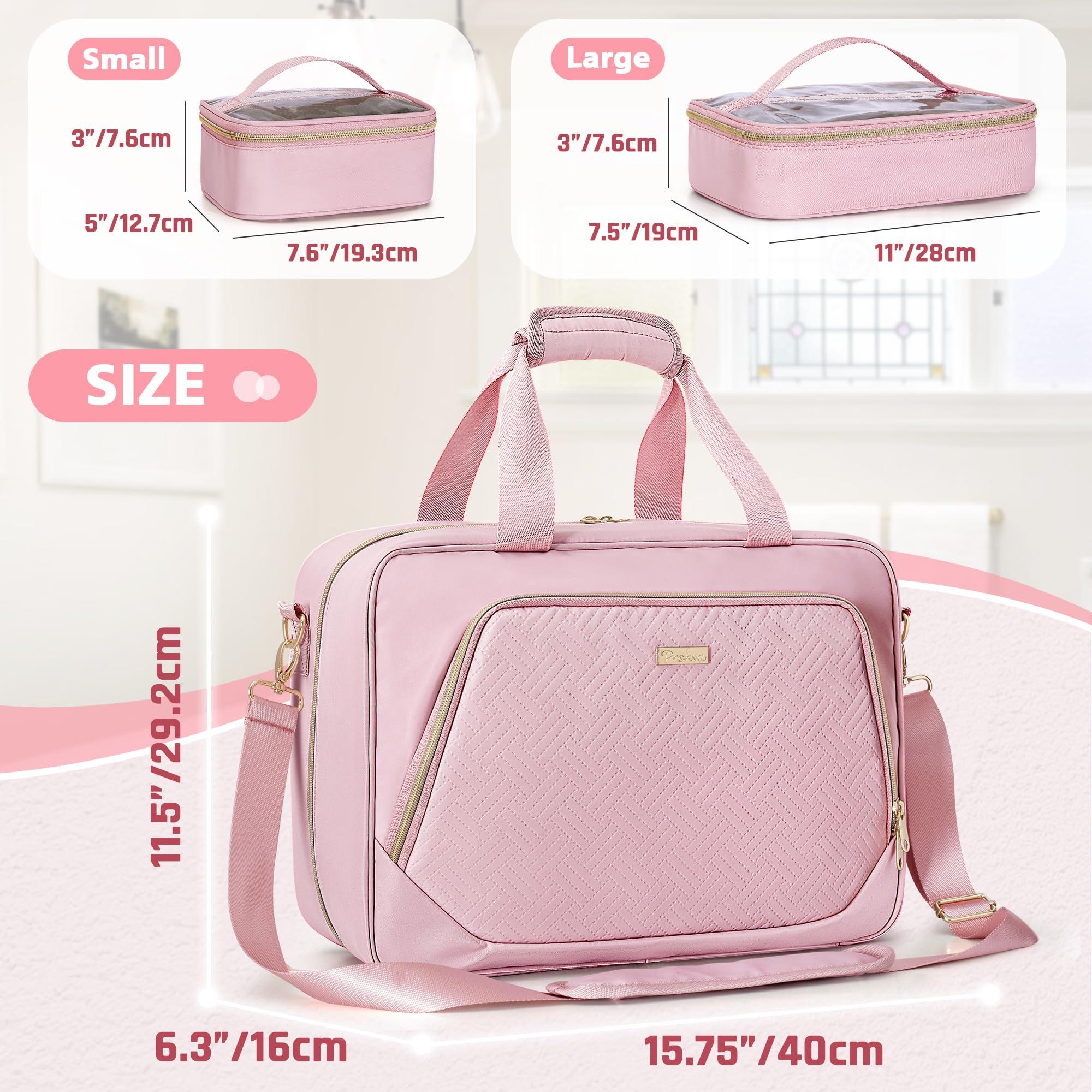 Prokva Prokva Extra Large Toiletry Bag for Women with 4 Individual Cases, Large Travel Makeup Organizer Bag with Hair Tool Pocket and Makeup Brushes Compartment, Pink