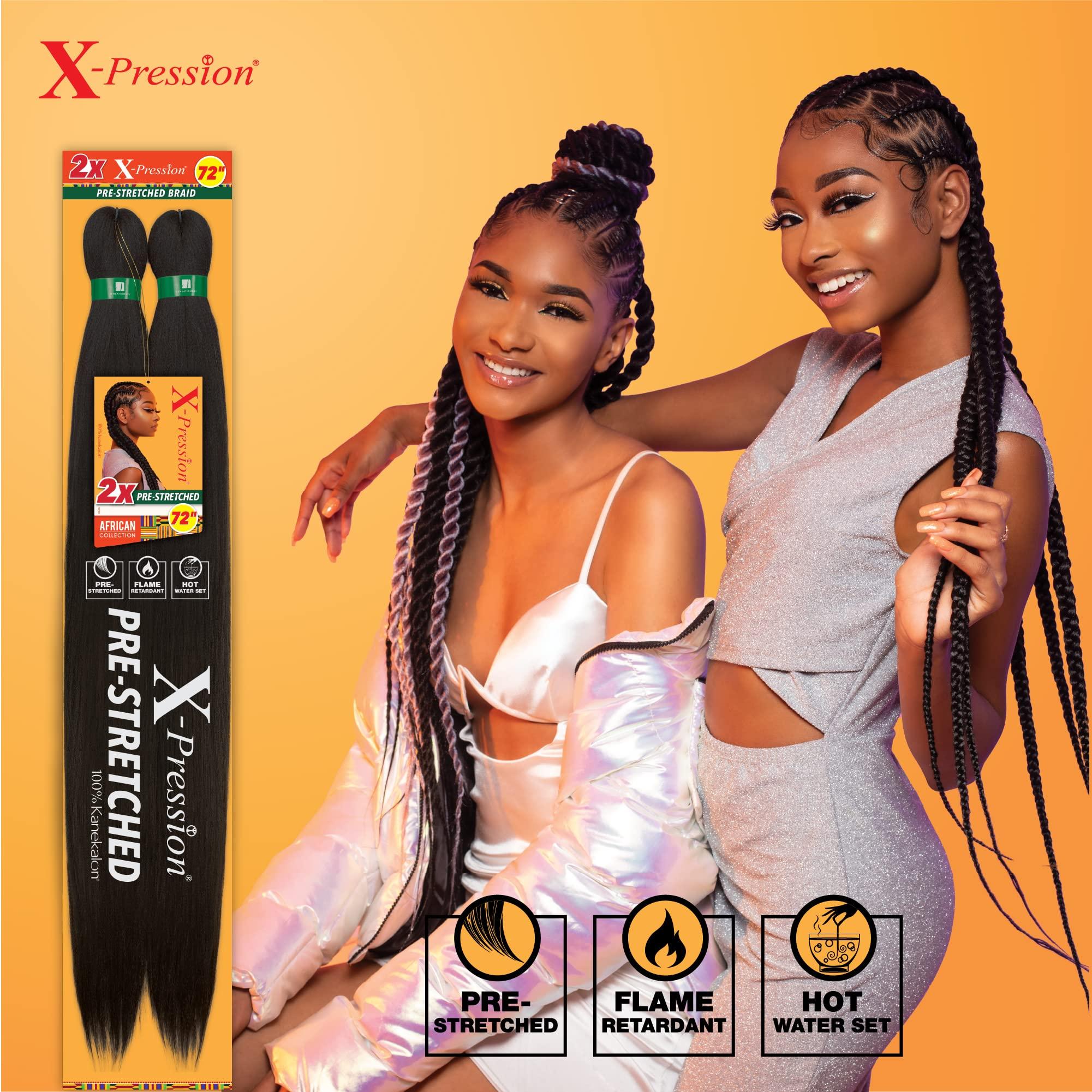 Sensationnel Sensationnel X-pression prestretched braiding hair - 2x xpression 72 inch all kanekalon flame retardant synthetic braid in hair extensions - 2X 72 Inch (1 pack, BG)