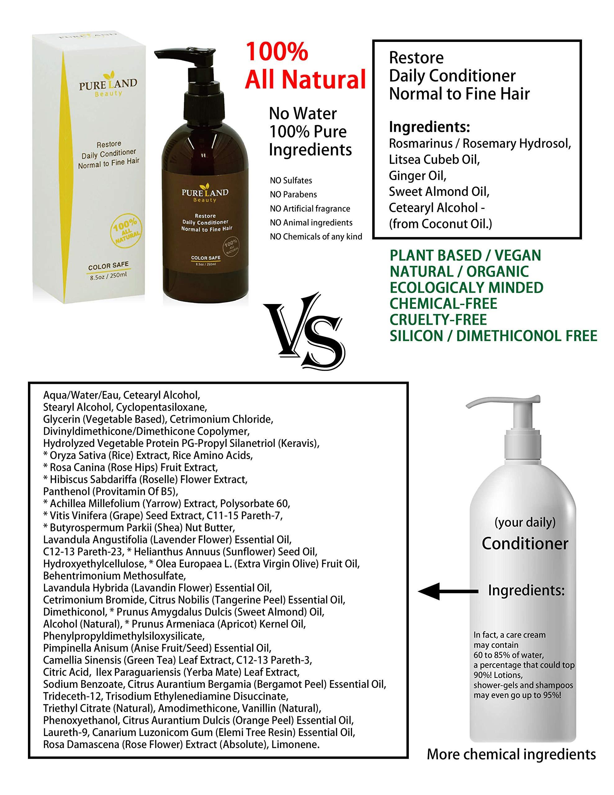 PURELAND Pureland Beauty Restore Daily Conditioner - Natural Hair Conditioner for Normal to Fine Hair - Sulfate-Free and Plant-Based - 8.5 oz