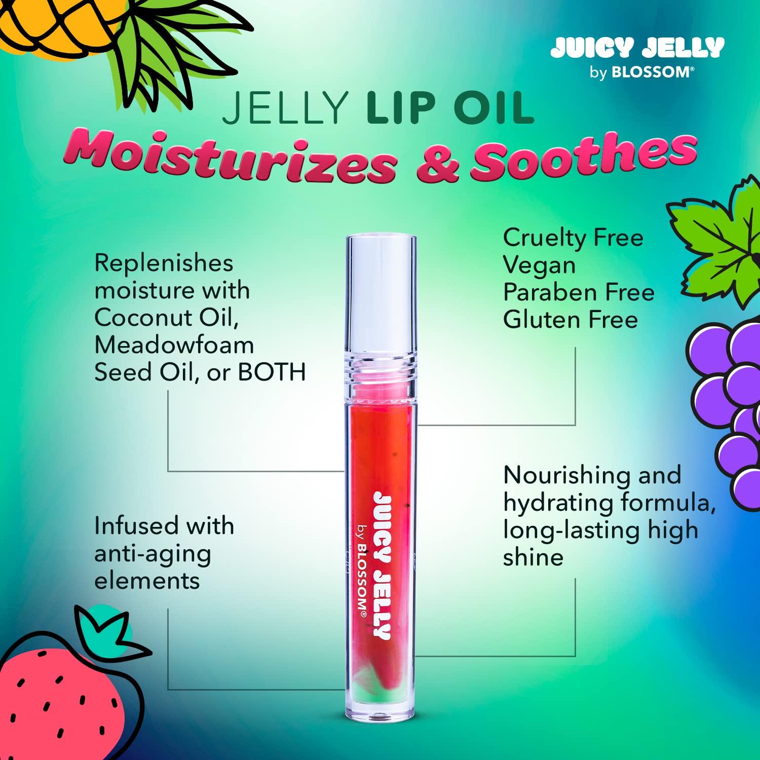 Blossom Blossom Lip Gloss Juicy Jelly Moisturizing Fruit Flavored Nourishing High Shine Lip Oil with Doe Foot Wand Applicator, 0.09oz, Watermelon
