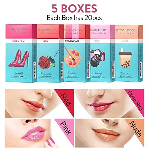 PICKX PICKX 20Pcs Cotton Swab Tattoo Lipstick, Tattoo Lipstick Cotton Swab Lip Tint, Waterproof and Long Lasting Liquid Non-Stick Portable Lip Gloss (Pink)