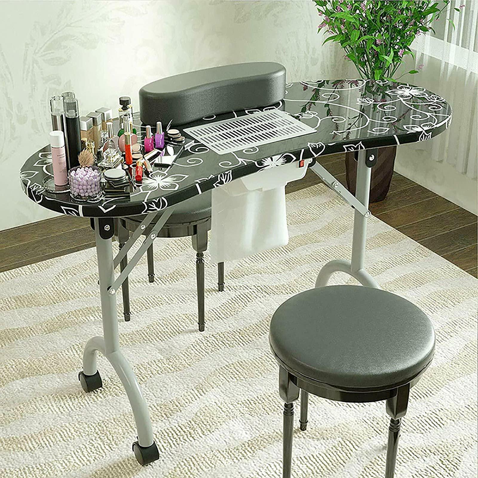 PENNY73 PENNY73 Portable Manicure Table Foldable Nail Tech Table with Drawer Wrist Rest, 4 Lockable Casters, Carrying Bag, Nail Salon Table Nail Desk Station,White